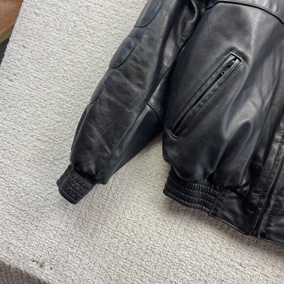 VTG Ski-Doo Bombardier Military Leather Bomber Jacket Mens 42 Black Snowmobile - Picture 6 of 13
